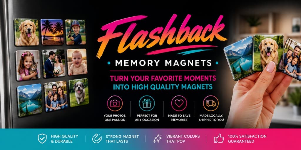 Flashback Memory Magnets on a fridge and in hand